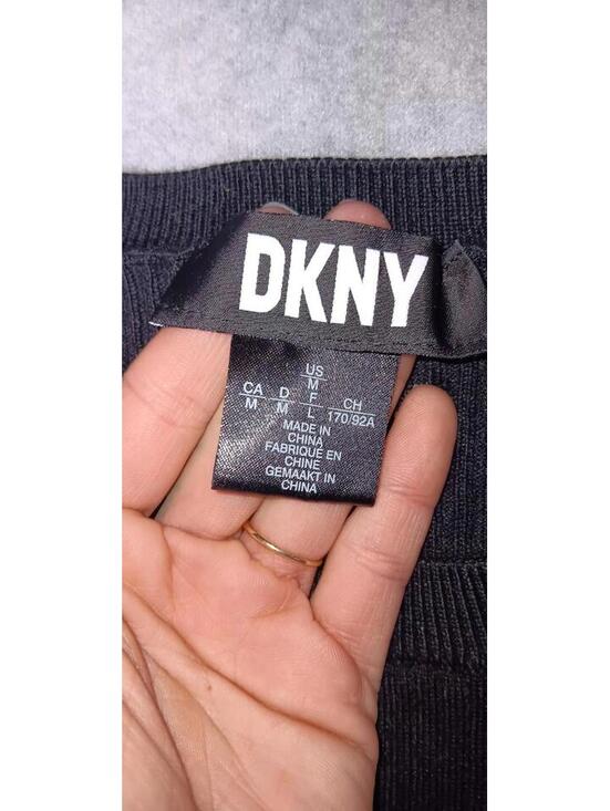 DKNY Bishop Sleeve Sweater Womens M Sheer black Leopard Print Sleeves Ribbed - Picture 2 of 12